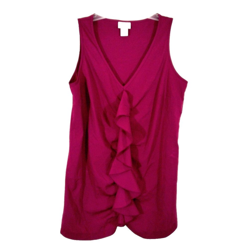 Motherhood Maternity Woman Med Sleeveless Top Blouse Ruffle Fuchsia Pink V Neck